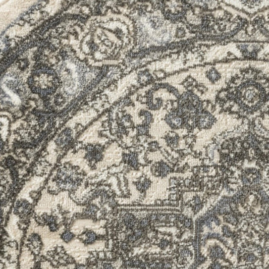 4' Blue Floral Power Loom Round Rug