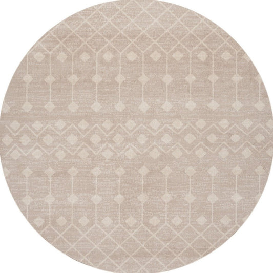 4' Beige Geometric Power Loom Round Rug