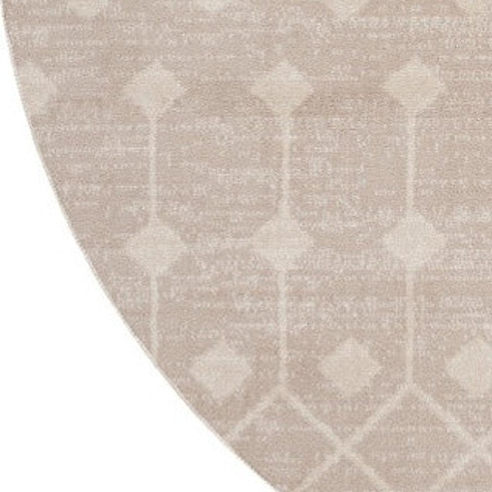 4' Beige Geometric Power Loom Round Rug