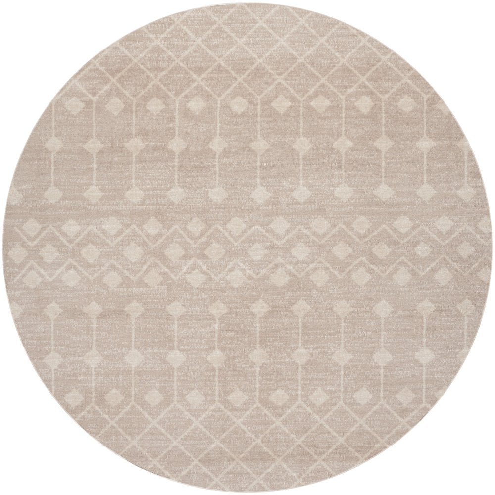 4' Beige Geometric Power Loom Round Rug