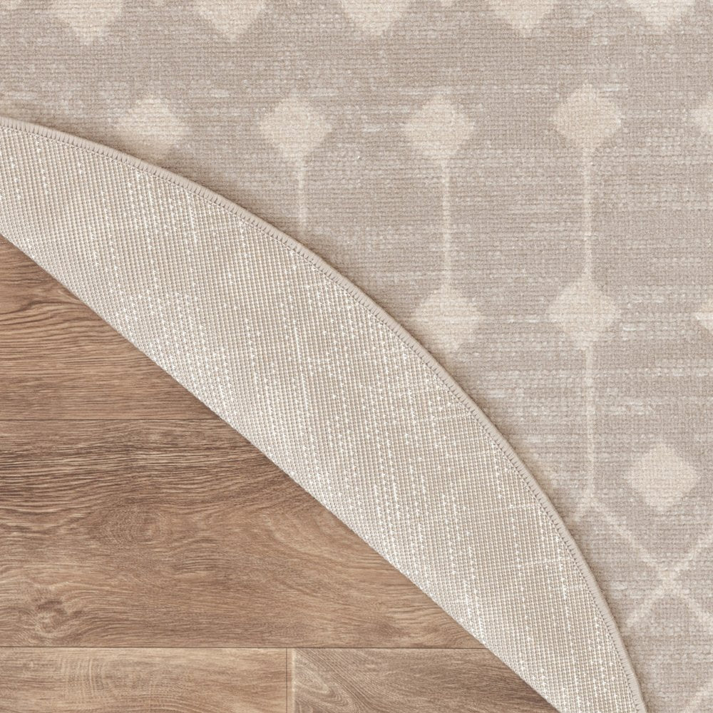 4' Beige Geometric Power Loom Round Rug