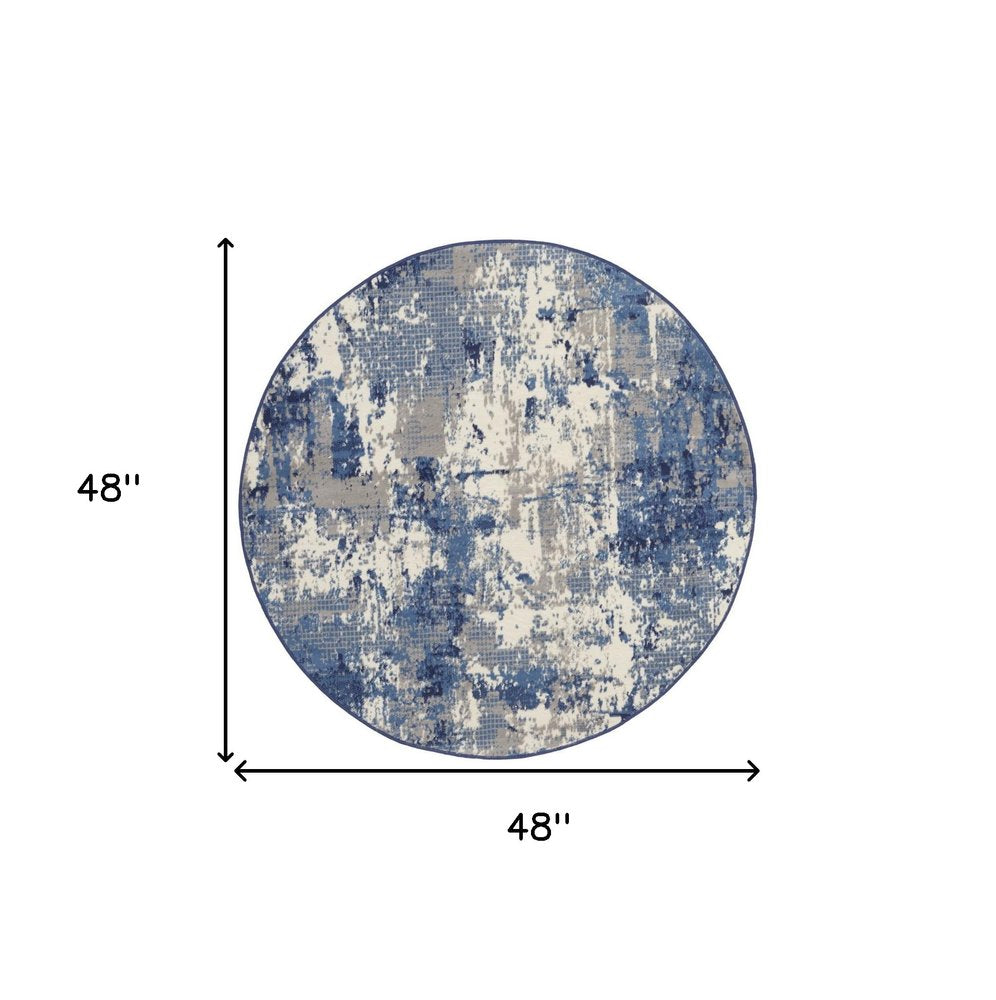 4' Blue Abstract Power Loom Round Rug