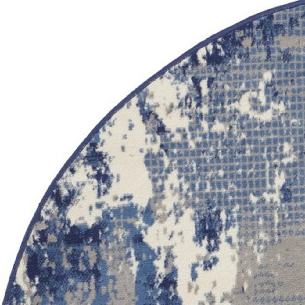 4' Blue Abstract Power Loom Round Rug