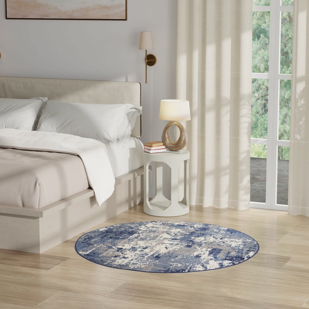 4' Blue Abstract Power Loom Round Rug