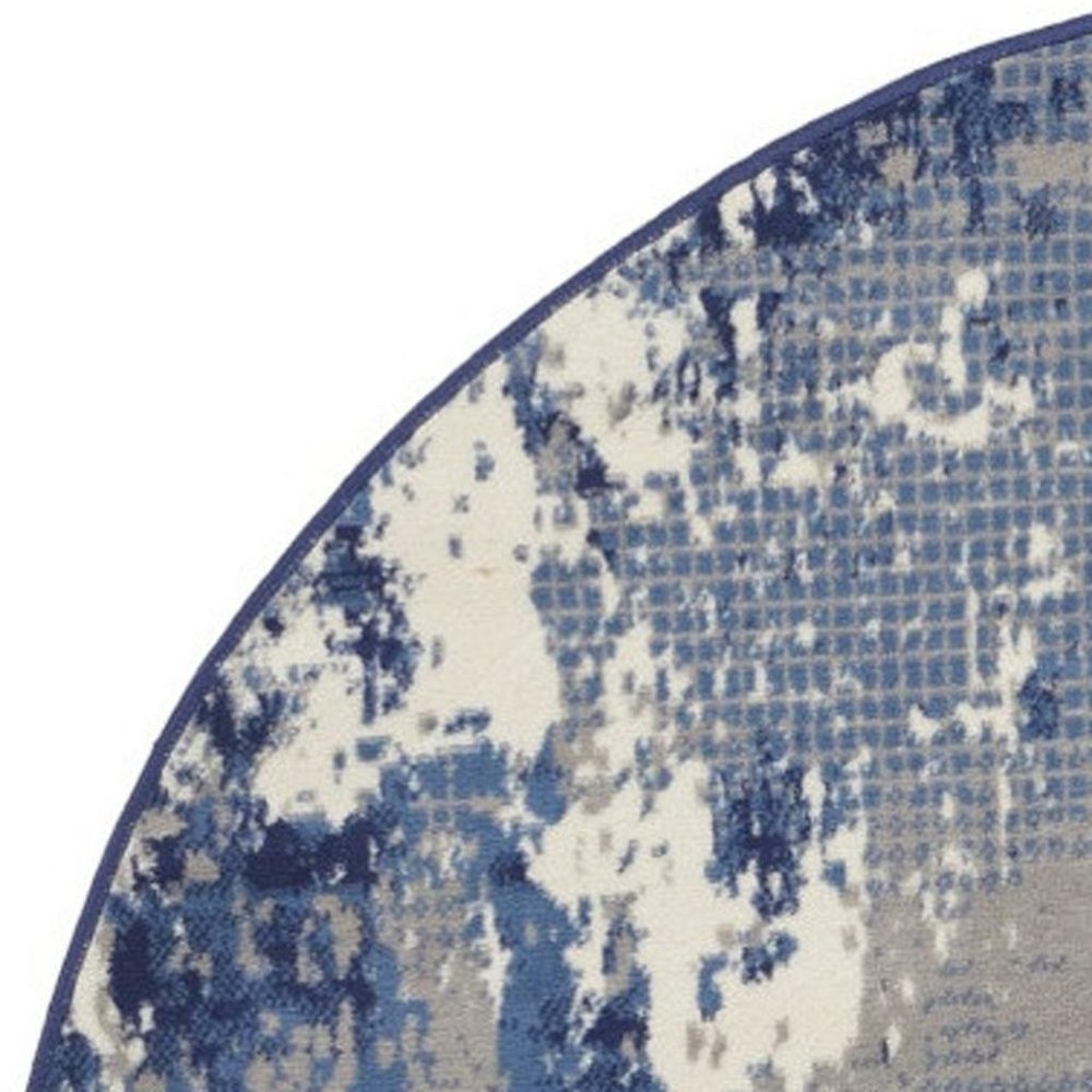 4' Blue Abstract Power Loom Round Rug