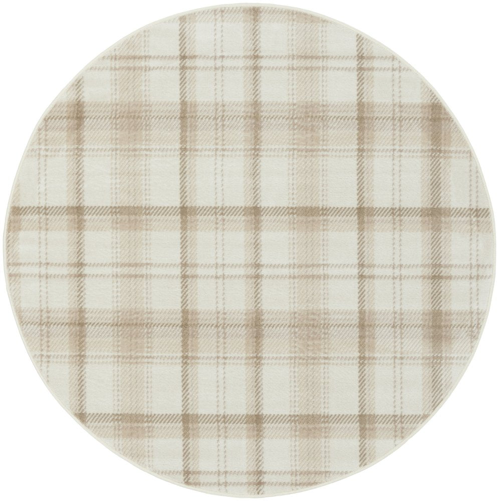4' Ivory Plaid Power Loom Round Rug