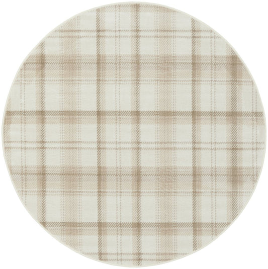 4' Ivory Plaid Power Loom Round Rug