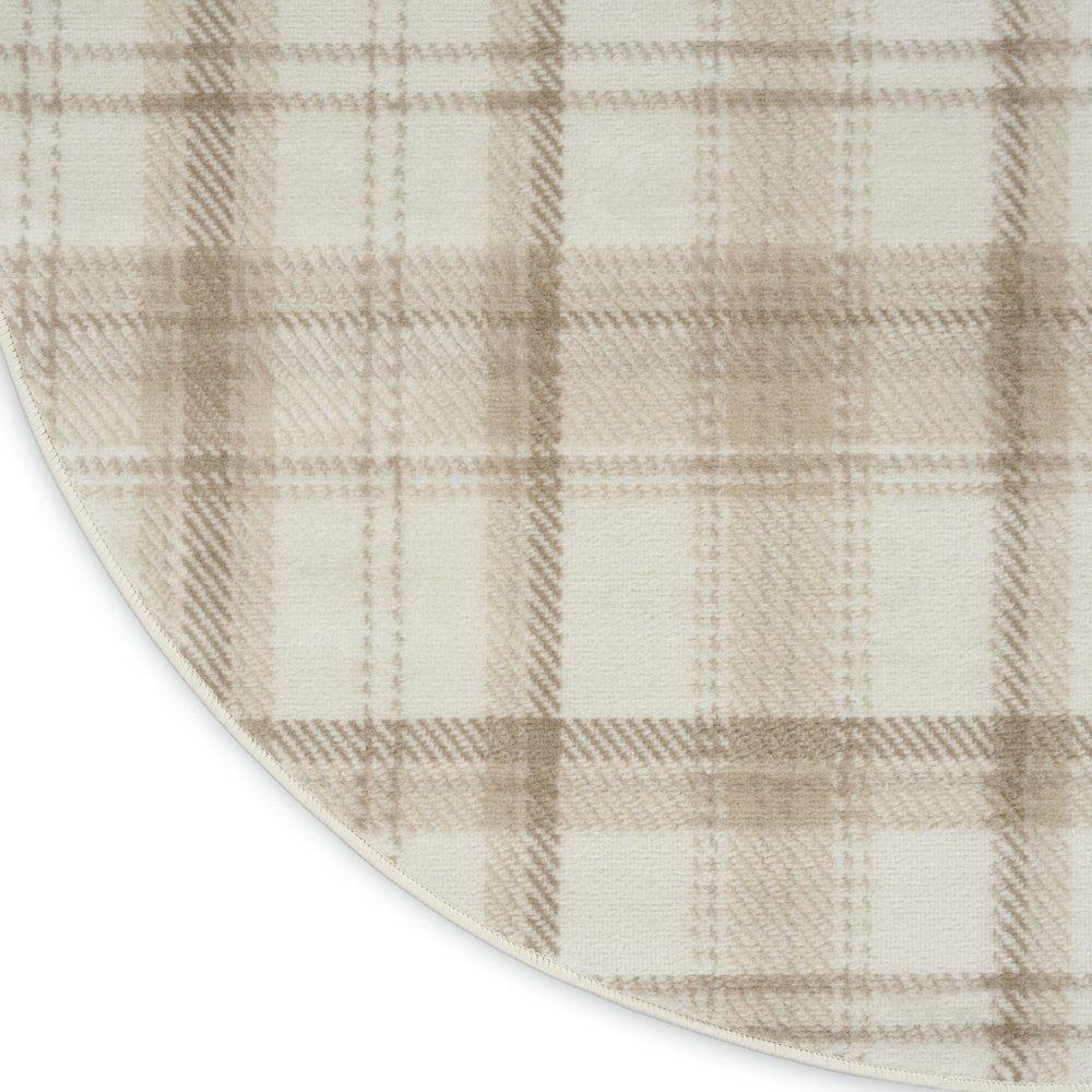 4' Ivory Plaid Power Loom Round Rug