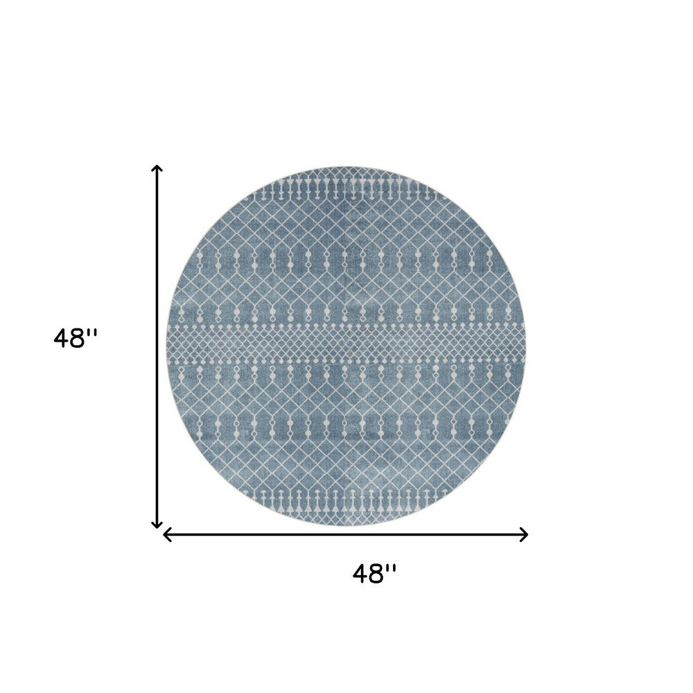 4' Blue Geometric Power Loom Round Rug