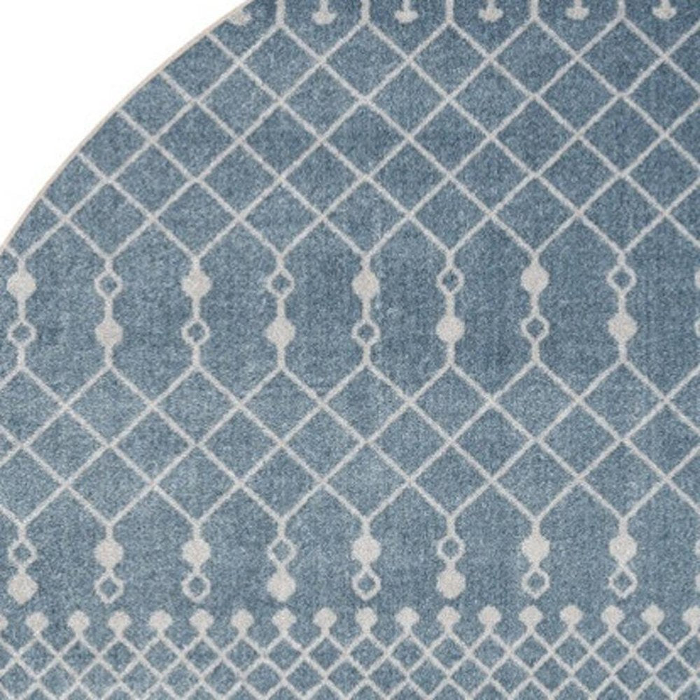 4' Blue Geometric Power Loom Round Rug