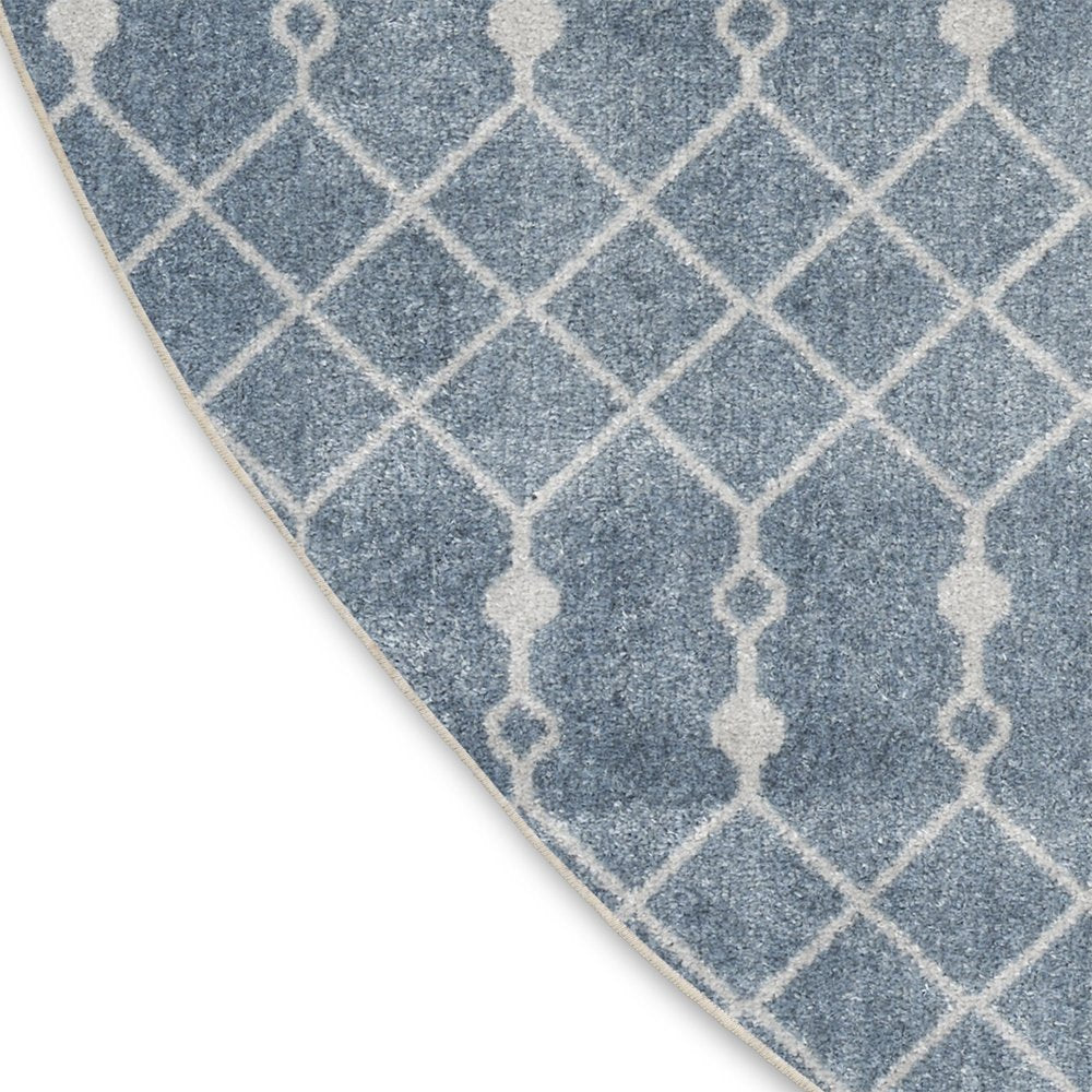 4' Blue Geometric Power Loom Round Rug