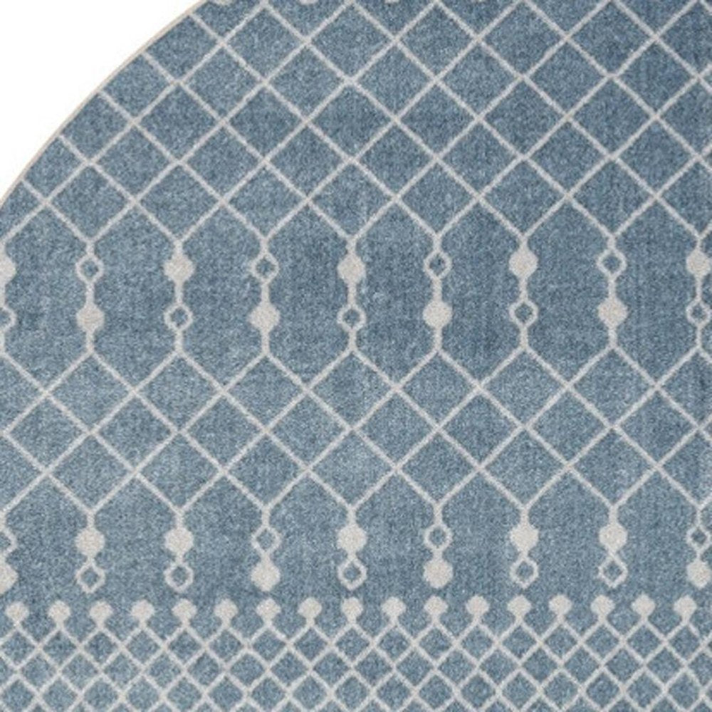 4' Blue Geometric Power Loom Round Rug