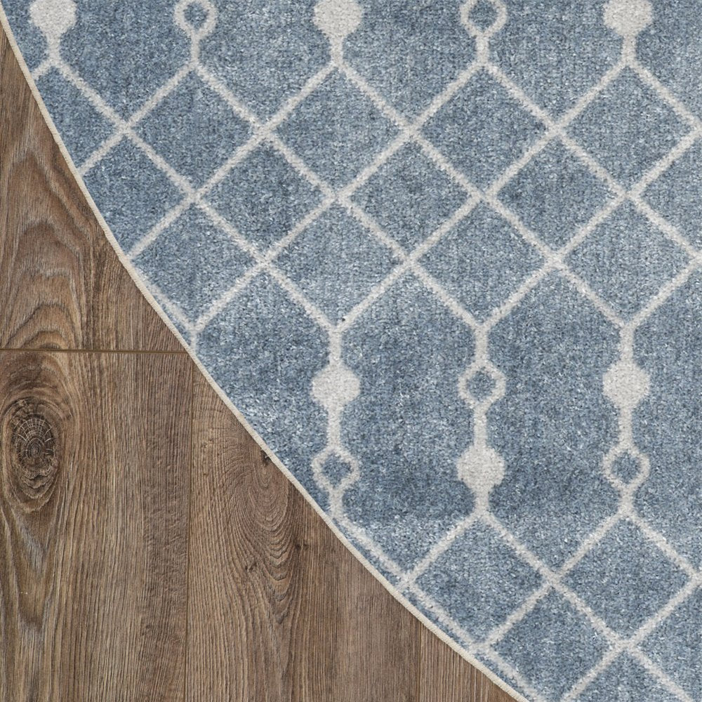 4' Blue Geometric Power Loom Round Rug