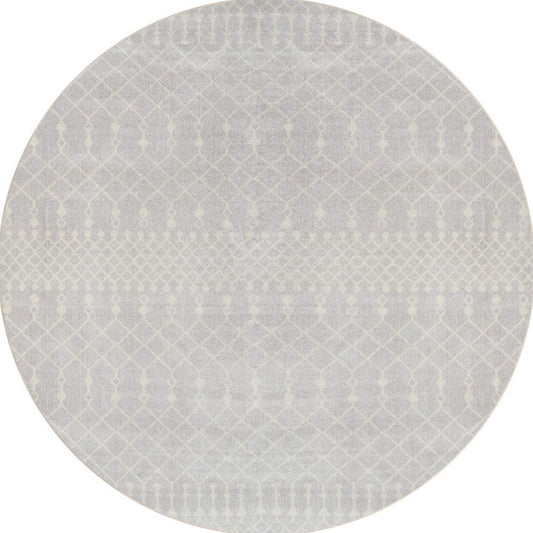 4' Gray Geometric Power Loom Round Rug