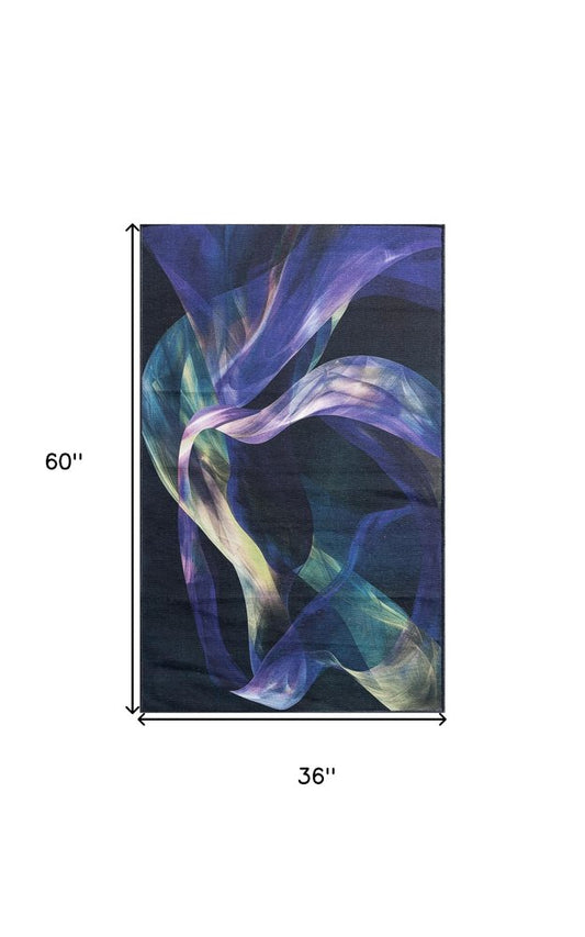 3' X 5' Blue Abstract Power Loom Non Skid Area Rug