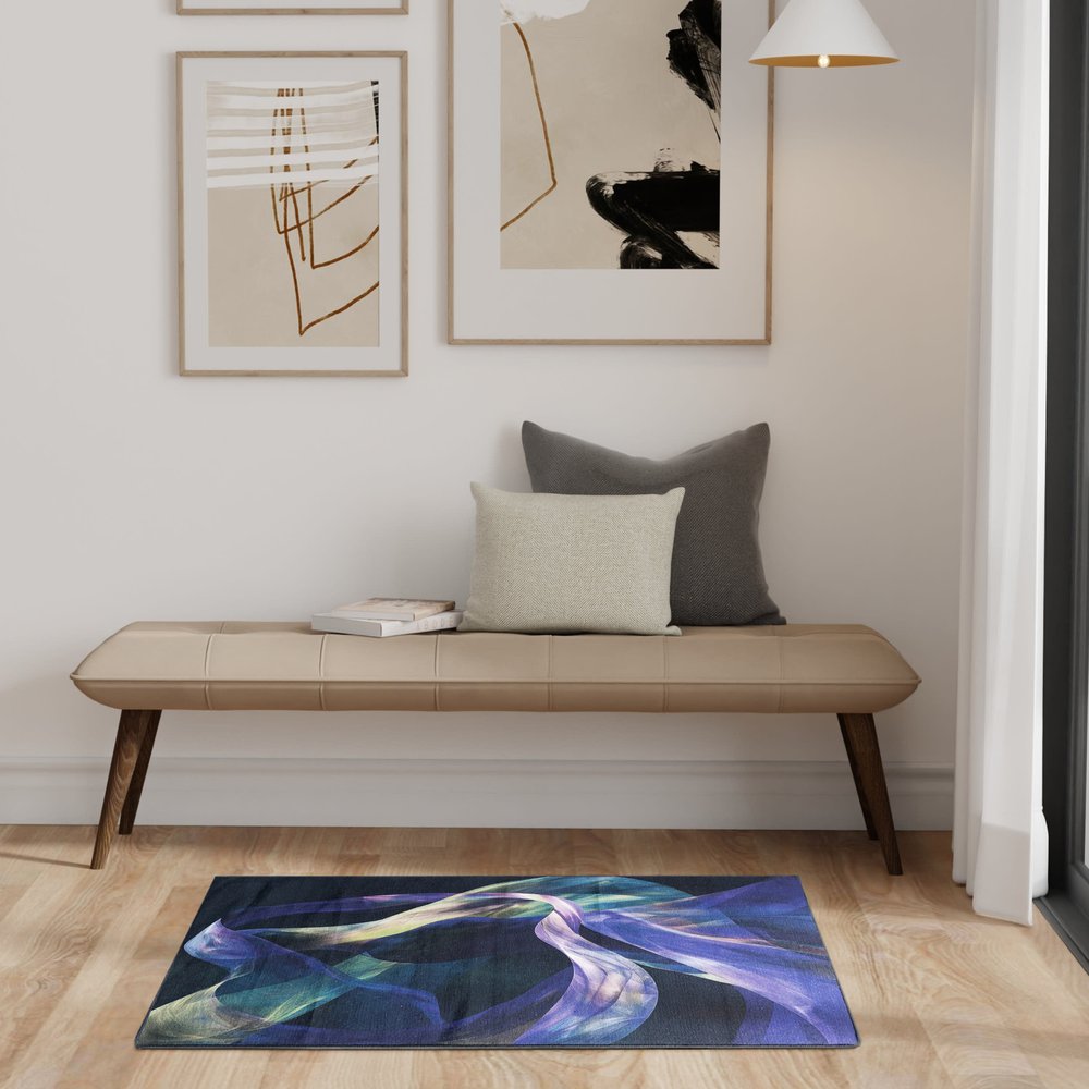 3' X 5' Blue Abstract Power Loom Non Skid Area Rug