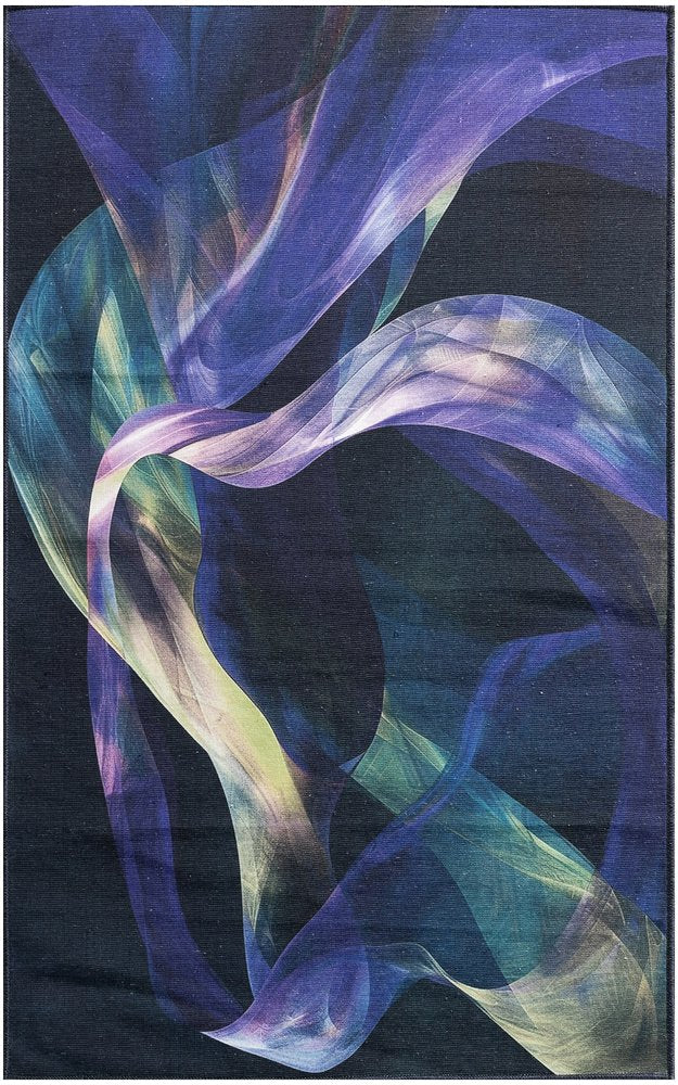 3' X 5' Blue Abstract Power Loom Non Skid Area Rug