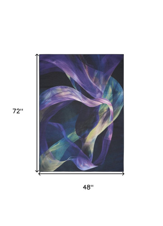 4' X 6' Blue Abstract Power Loom Non Skid Area Rug