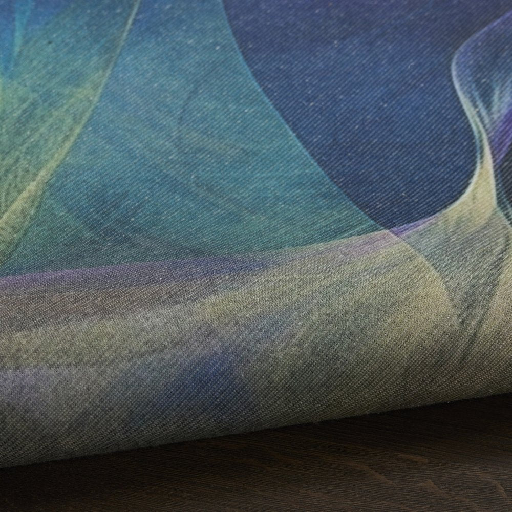 4' X 6' Blue Abstract Power Loom Non Skid Area Rug