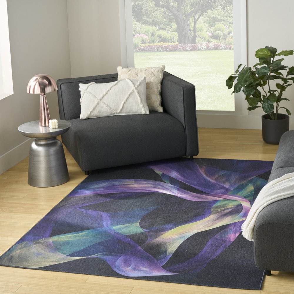 4' X 6' Blue Abstract Power Loom Non Skid Area Rug