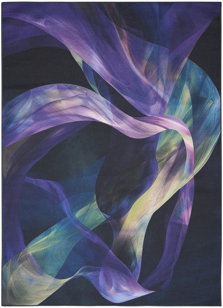 4' X 6' Blue Abstract Power Loom Non Skid Area Rug