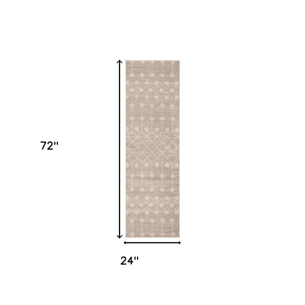 6' Beige Geometric Power Loom Runner Rug
