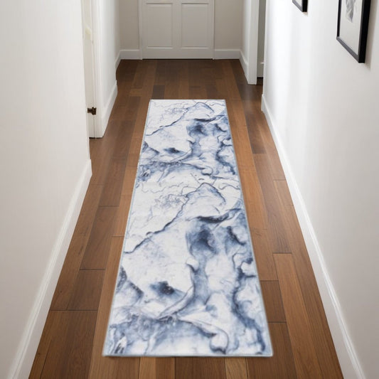 8' Ivory Abstract Power Loom Runner Rug
