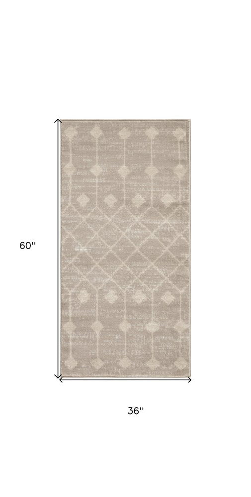3' X 5' Beige Geometric Power Loom Area Rug