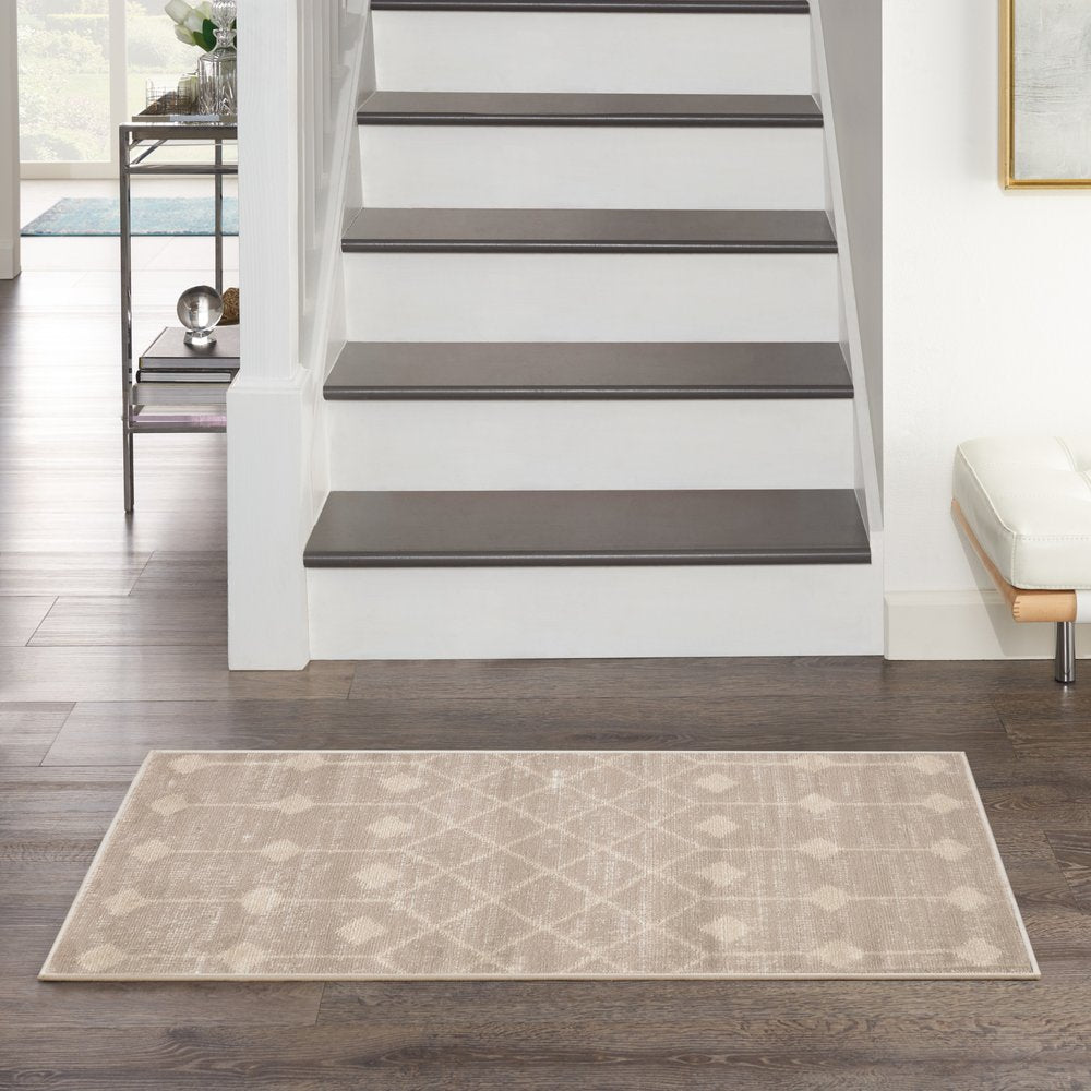 3' X 5' Beige Geometric Power Loom Area Rug