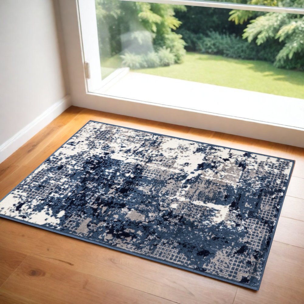 3' X 5' Blue Abstract Power Loom Area Rug