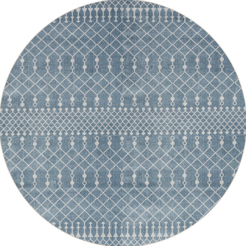 5' Blue Geometric Power Loom Round Rug