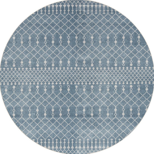 5' Blue Geometric Power Loom Round Rug