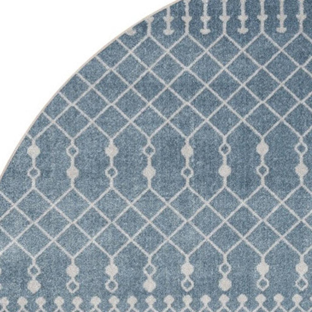 5' Blue Geometric Power Loom Round Rug