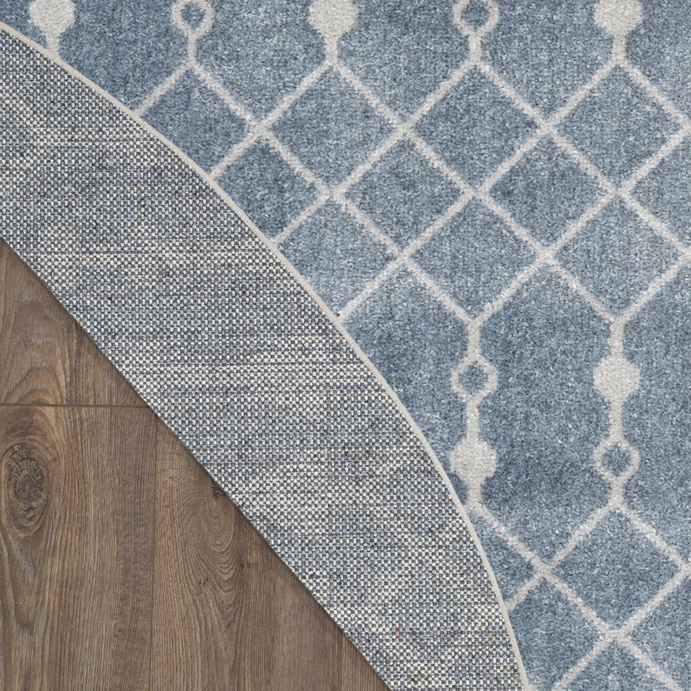 5' Blue Geometric Power Loom Round Rug