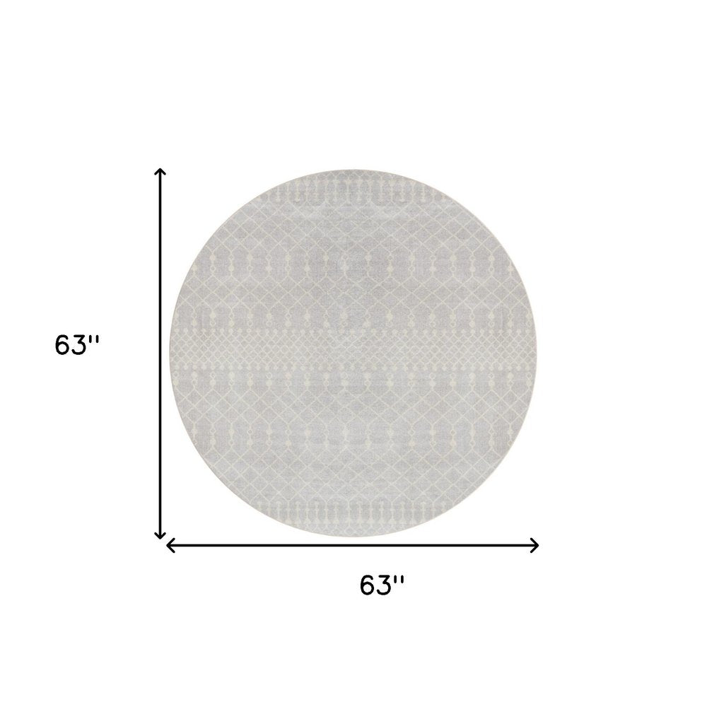 5' Gray Geometric Power Loom Round Rug