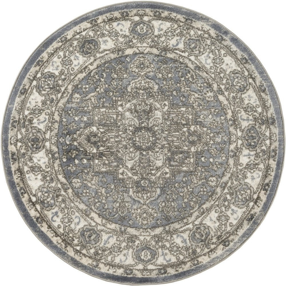 8' Blue Floral Power Loom Round Rug