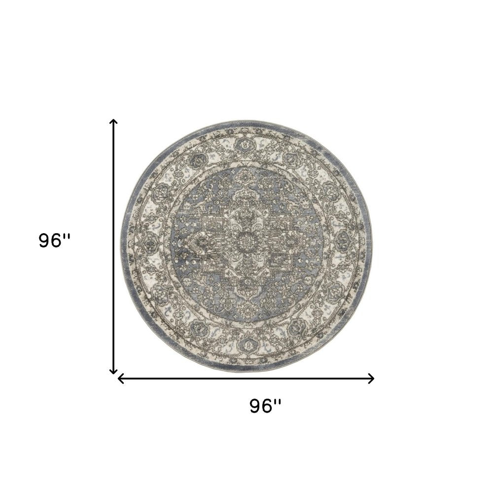 8' Blue Floral Power Loom Round Rug