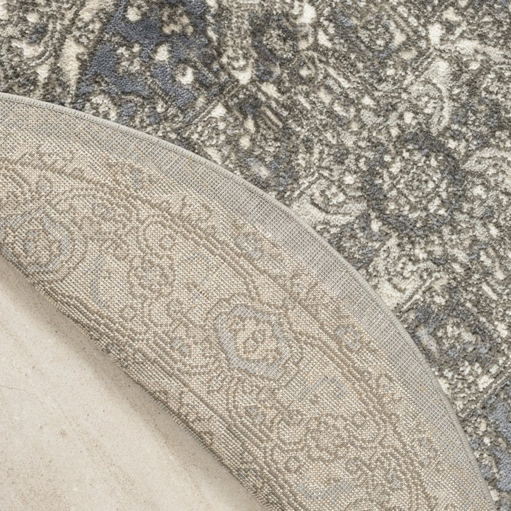 8' Blue Floral Power Loom Round Rug