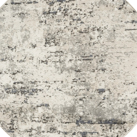 8' Gray Floral Power Loom Round Rug