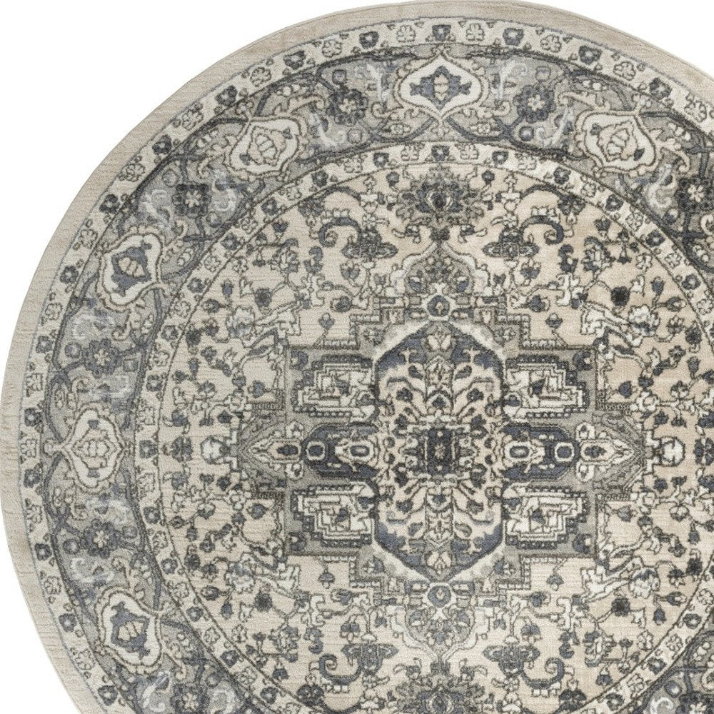 8' Blue Floral Power Loom Round Rug