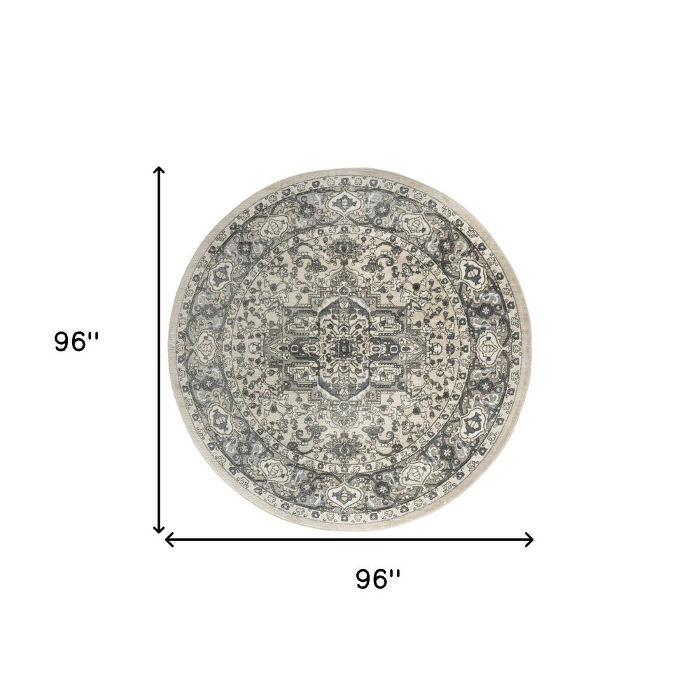 8' Blue Floral Power Loom Round Rug