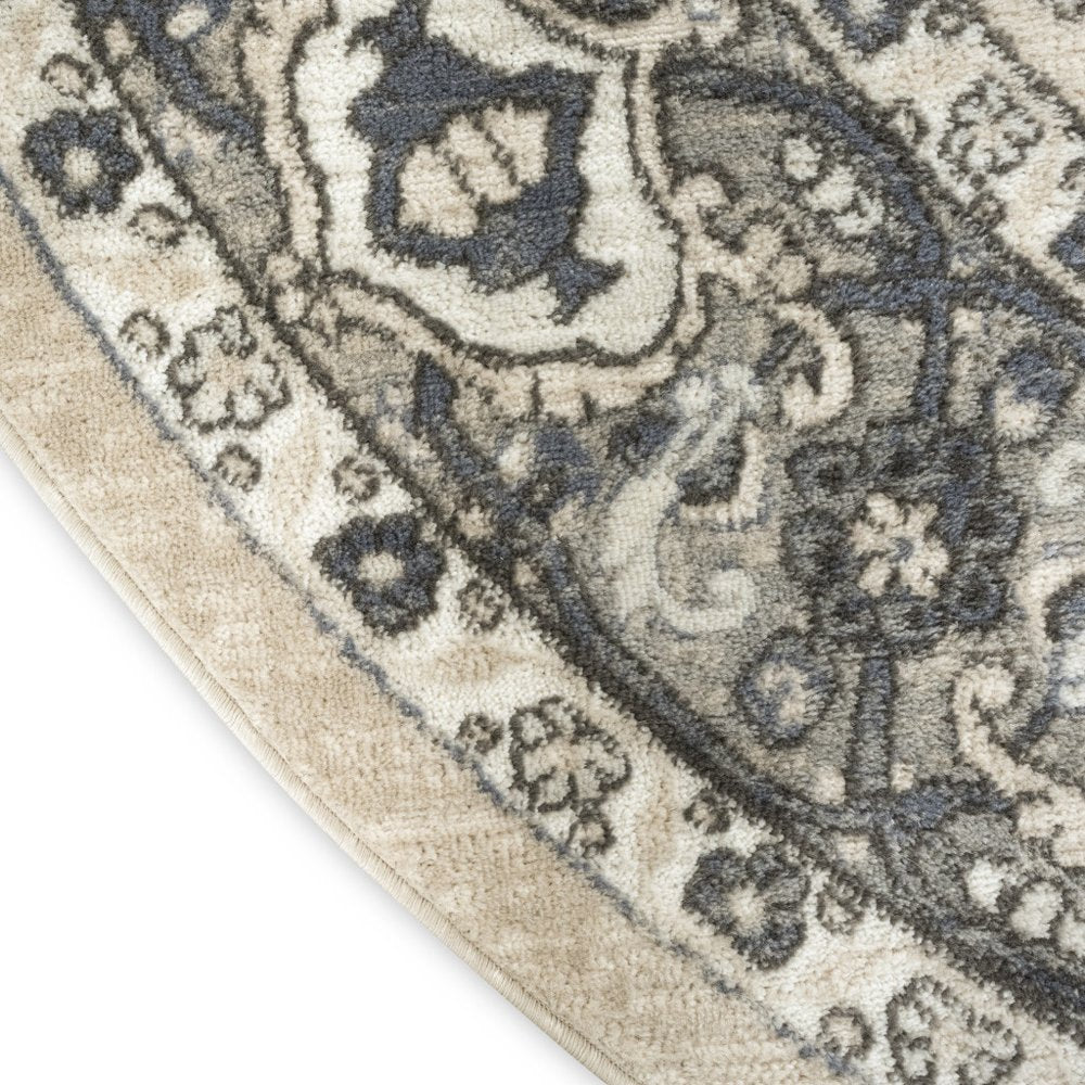 8' Blue Floral Power Loom Round Rug