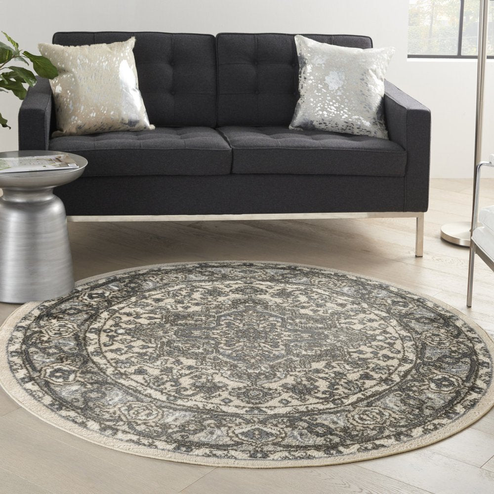 8' Blue Floral Power Loom Round Rug