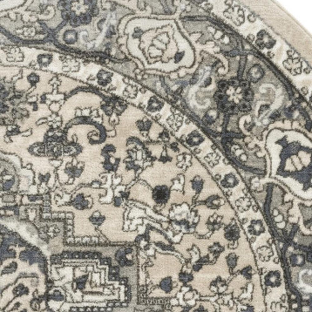 8' Blue Floral Power Loom Round Rug