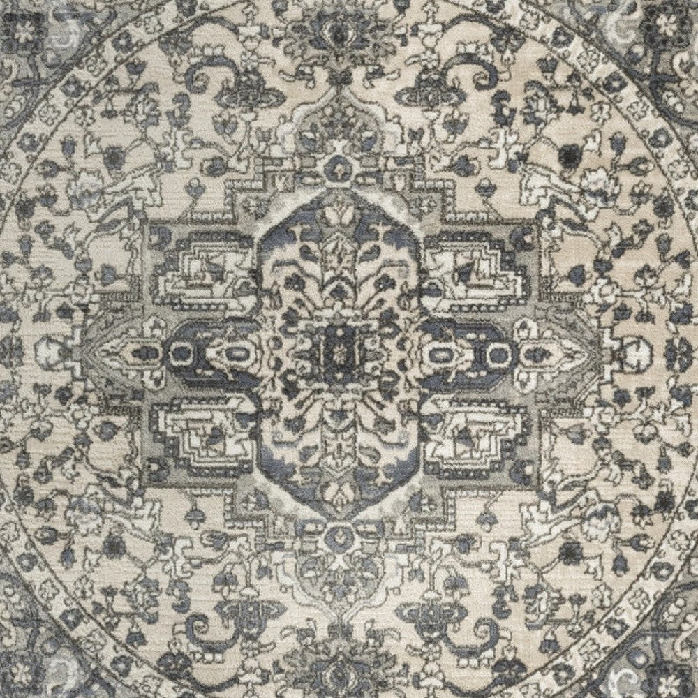 8' Blue Floral Power Loom Round Rug