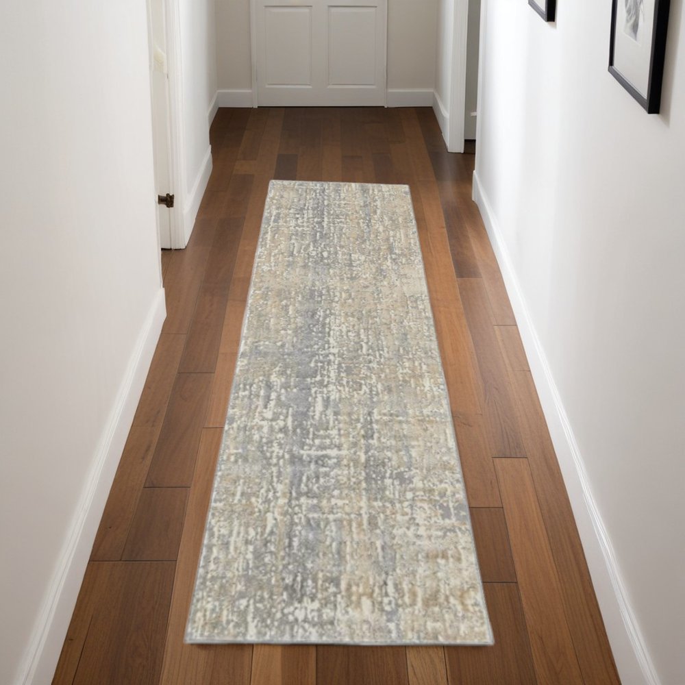 7' Gray Abstract Power Loom Runner Rug