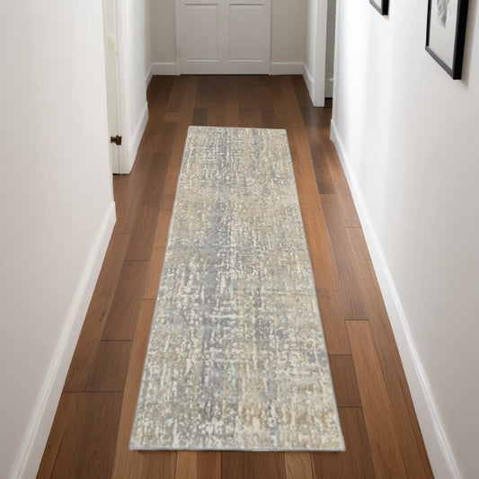 7' Gray Abstract Power Loom Runner Rug