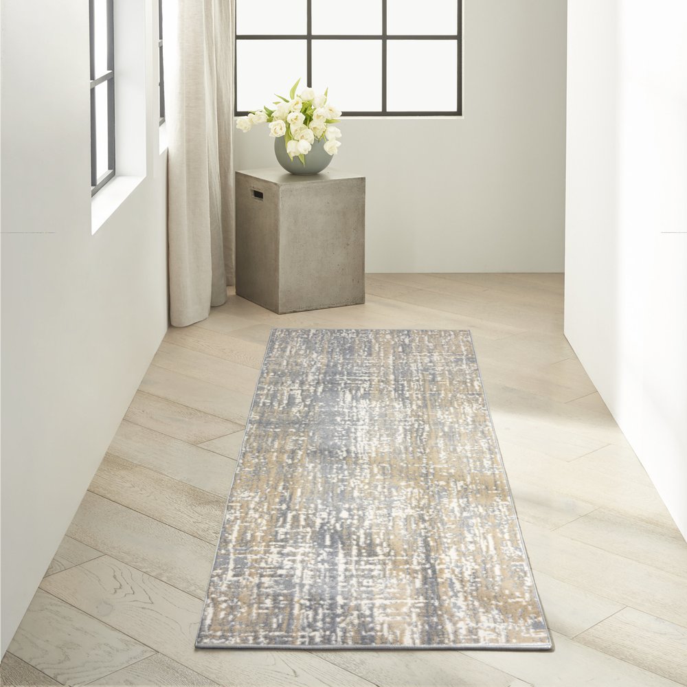 7' Gray Abstract Power Loom Runner Rug