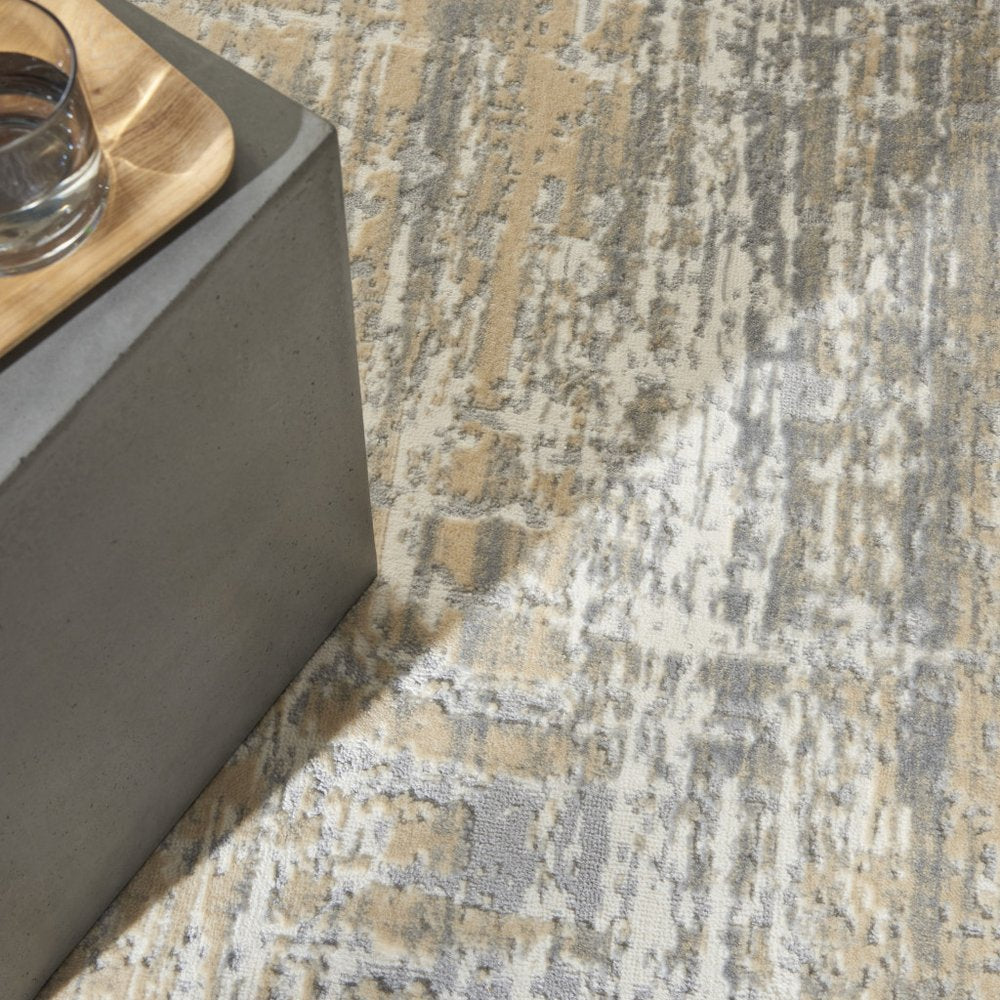 7' Gray Abstract Power Loom Runner Rug