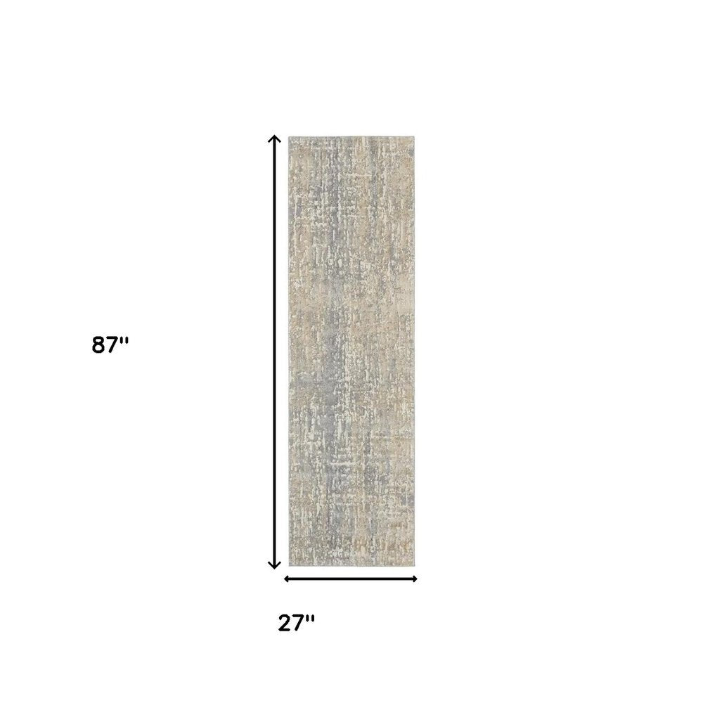 7' Gray Abstract Power Loom Runner Rug